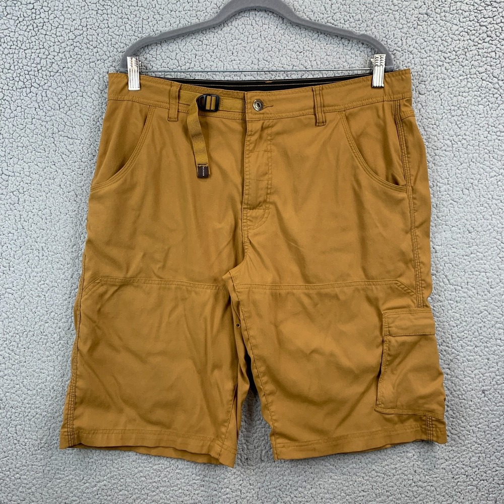 PrAna Shorts Men's Size Mens Lg Tan Belted Elastic Standard Fit